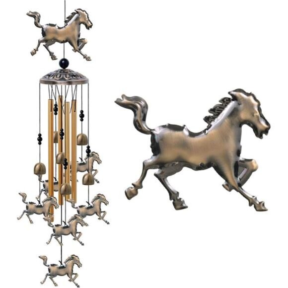 Horse Wind Chimes Decor - 35 Inch Pure Hand-Made Metal Musical Wind Bells - Picture 1 of 7
